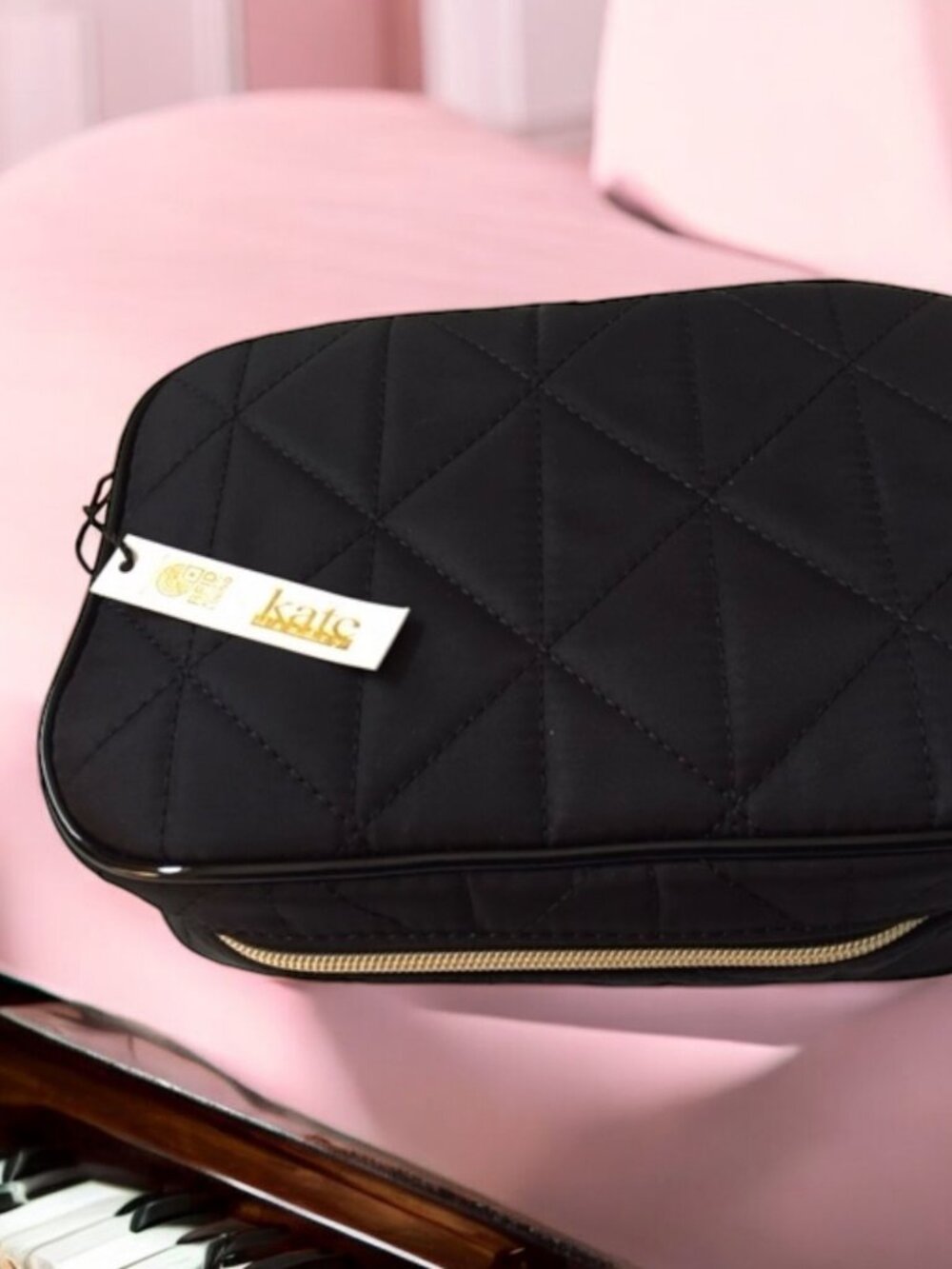 Kate Landry New COSMETIC BAG Black Quilted Zip